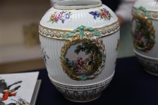 A pair of large Berlin fluted ovoid jars and covers, late 19th century, height 34.5cm